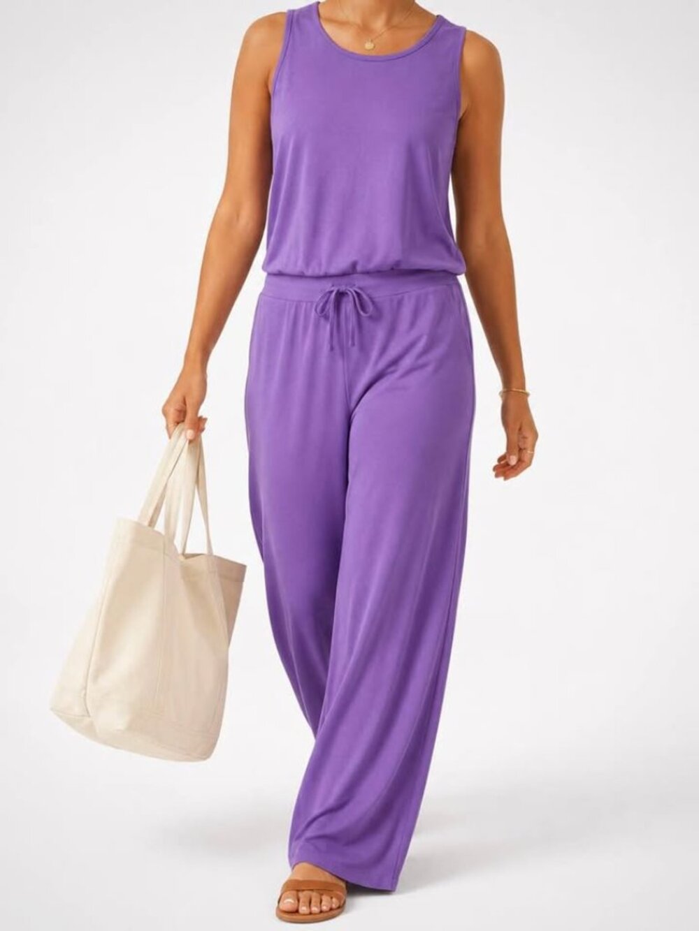 Sarin Mathews Air Essentials Wide Leg Purple Luxe Athleisure Jumpsuit [size XL]